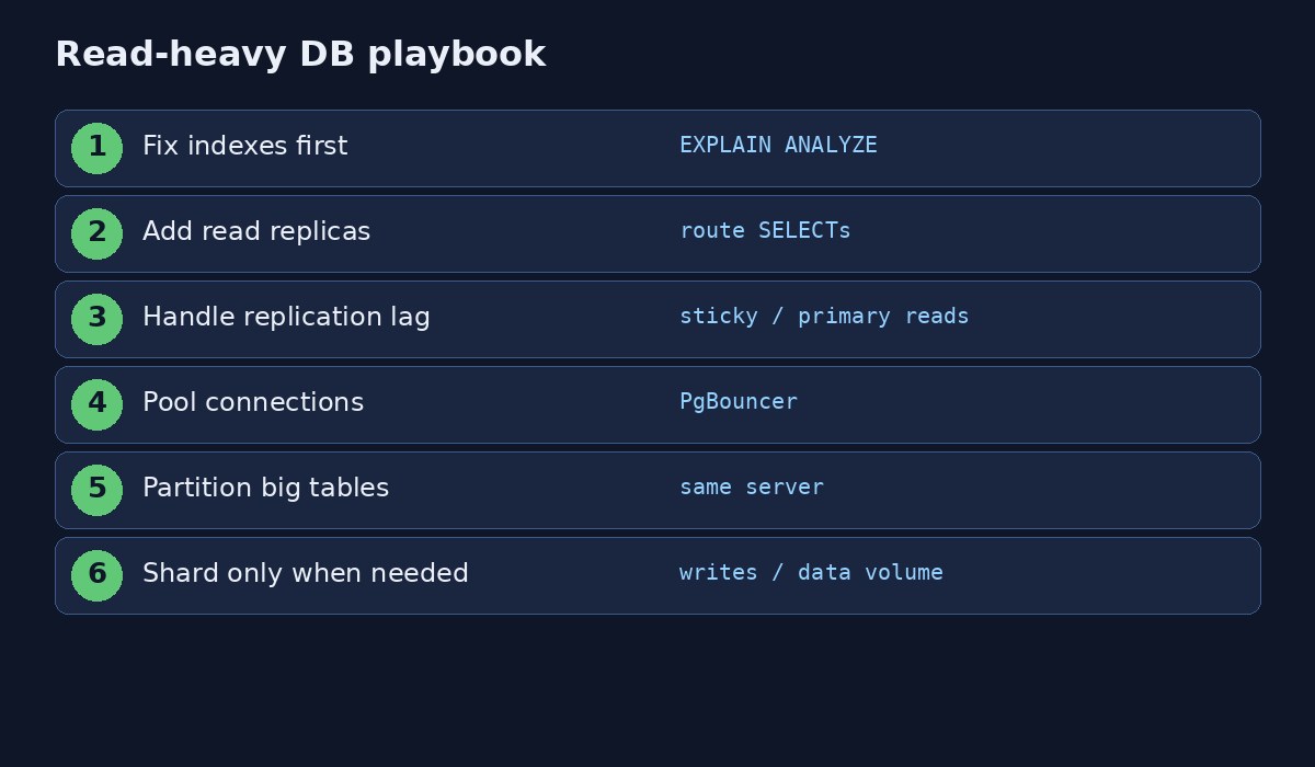 PostgreSQL read replicas vs sharding checklist